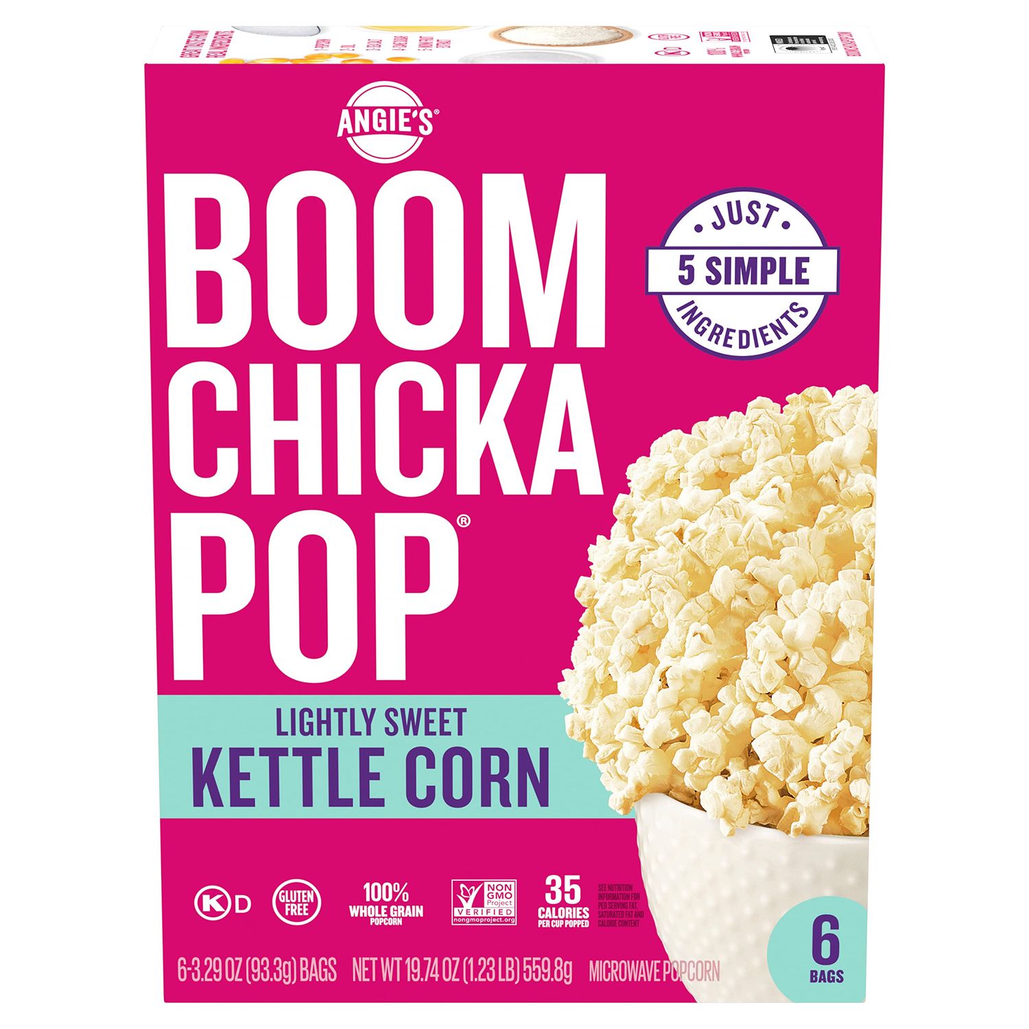 Angie&#39;s BOOMCHICKAPOP Lightly Sweet Kettle Corn Microwave Popcorn, (6) 3.29 oz. bags