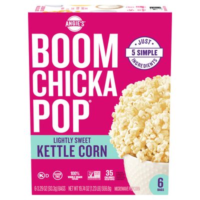 Angie&#39;s BOOMCHICKAPOP Lightly Sweet Kettle Corn Microwave Popcorn, (6) 3.29 oz. bags