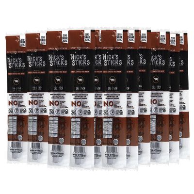 Nick&#39;s Sticks 100% Grass-Fed Spicy Beef Snack Sticks | Made in the USA | Gluten Free | Paleo, Keto, Whole30 Approved | No Soy, Antibiotics or Hormones (25 - 1.7oz. Packs of 2 Sticks)
