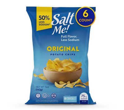 SaltMe Original Better For You Potato Chips - 6ct 5oz Bags - 50% Less Sodium, Kosher, Healthier Snack Pack- Best Full Flavor, Non-GMO, Gluten Free - Less Sodium, Same Flavor.