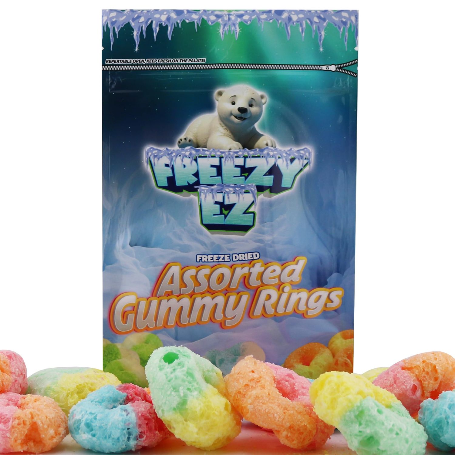 Freeze Dried Neon Gummy Rings, Crunchy Gummie Candy 2.2 oz (Pack of 3)