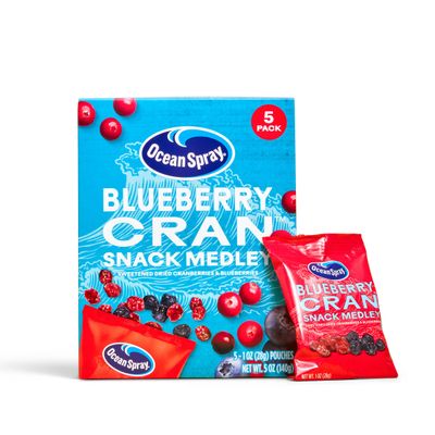 Ocean Spray Blueberry Cran Snack Medley, Cranberry and Blueberry Dried Fruit Snack, 1 Oz Pouches, 5 Count
