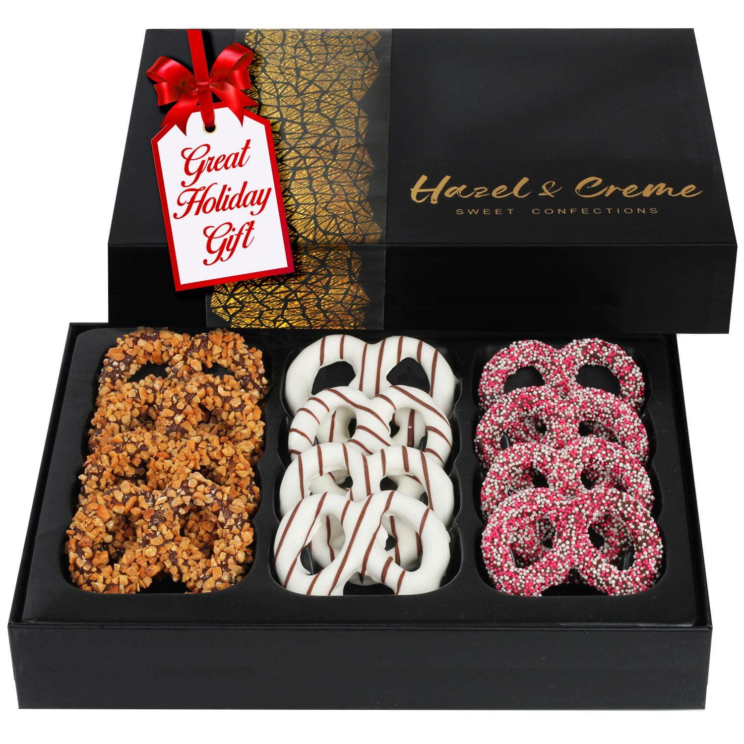 Christmas Pretzel Gift Basket - Gourmet Pretzels - Chocolate Covered Pretzels - Gourmet Basket Filler - Anniversary, Corporate, Birthday, Holiday, Employee Appreciation