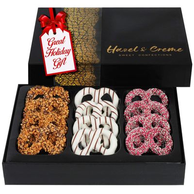 Christmas Pretzel Gift Basket - Gourmet Pretzels - Chocolate Covered Pretzels - Gourmet Basket Filler - Anniversary, Corporate, Birthday, Holiday, Employee Appreciation