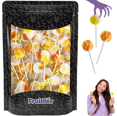 Fruidles Halloween Candy Corn Lollipops, Balls, and Barrels Candy Suckers, Great for Halloween Party Goody Bag Fillers, Individually Wrapped (Halloween Lollipops, Half-Pound)