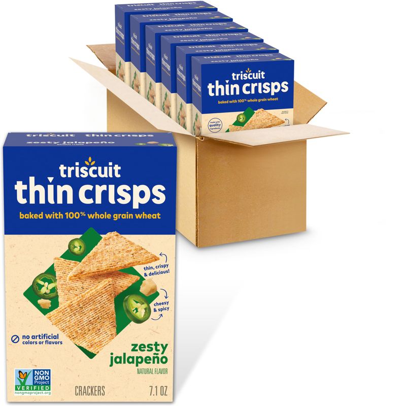 Triscuit Thin Crisps Zesty Jalapeno Whole Grain Wheat Crackers, 6 - 7.1 oz Boxes