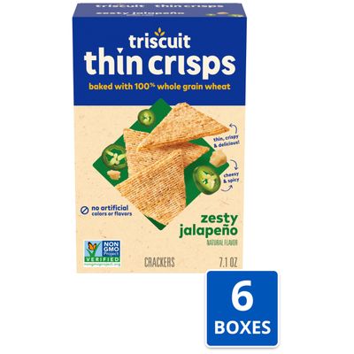 Triscuit Thin Crisps Zesty Jalapeno Whole Grain Wheat Crackers, 6 - 7.1 oz Boxes