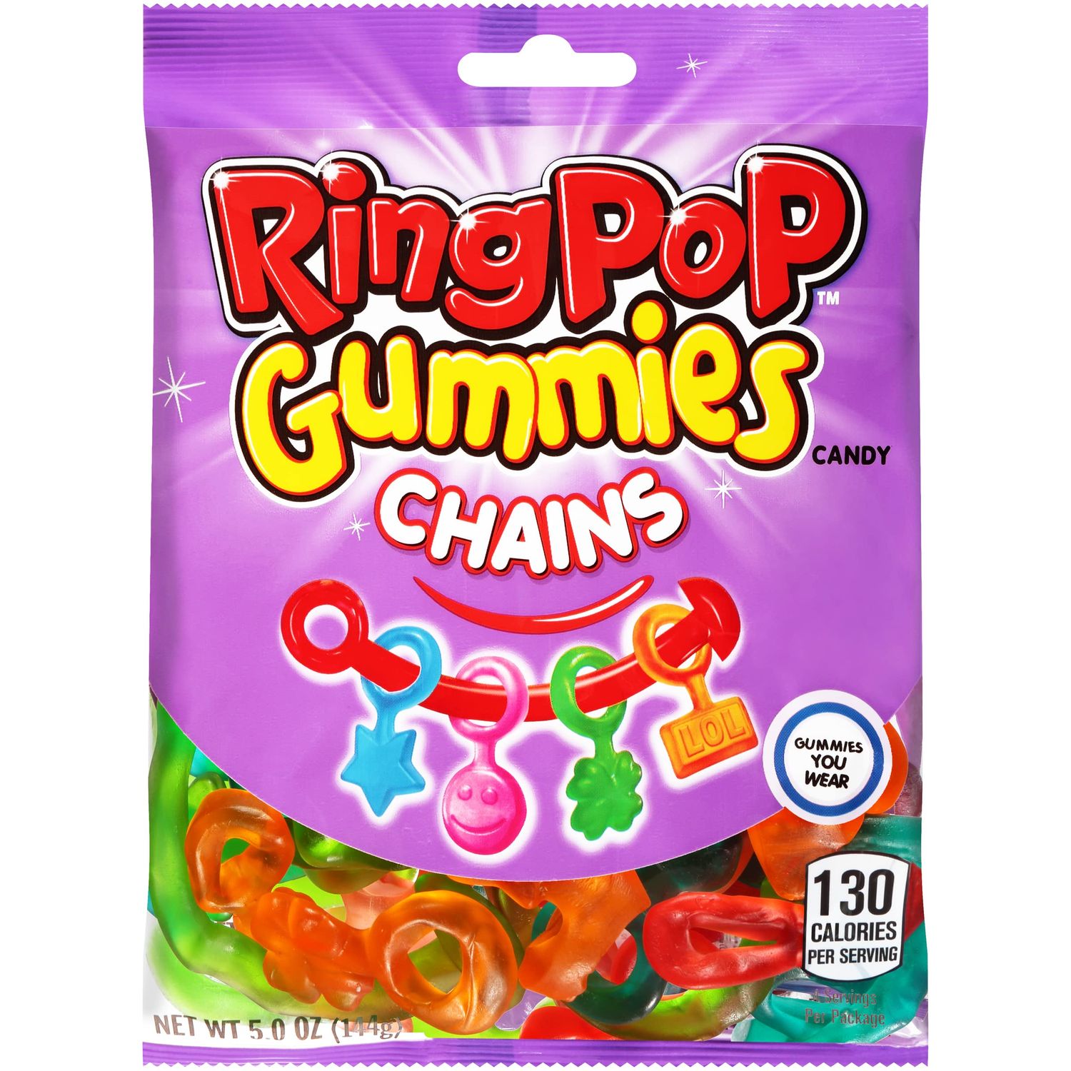 Ring Pop Holiday Gummies Chains Candy - Individual 12 Bags Assorted Gummy Candy Flavors (5 Oz Bag) - Fun Stocking Stuffers &amp; Candy Gifts for the Holiday Season