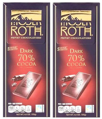 Roth Moser 70% German European Chocolate Bar (2 Pack) Low Carb Snack Snacking Keto Friendly Gift Dessert Food Sweets