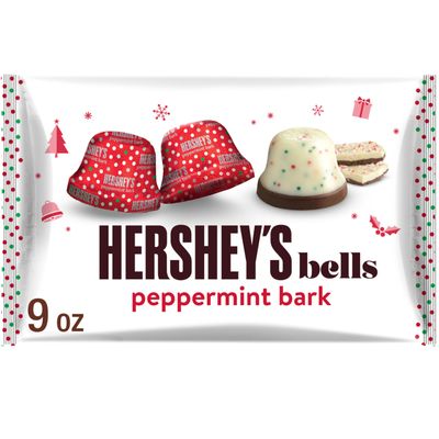 HERSHEY&#39;S Peppermint Bark Bells, Christmas Candy Bag, 9 oz