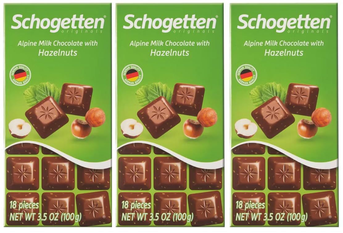 Alpine Hazenut Roasted Milk Fine German European Chocolate 3.5 oz Bars - Snack Snacking Treat (SimplyComplete 3 Pack, Schogetten)