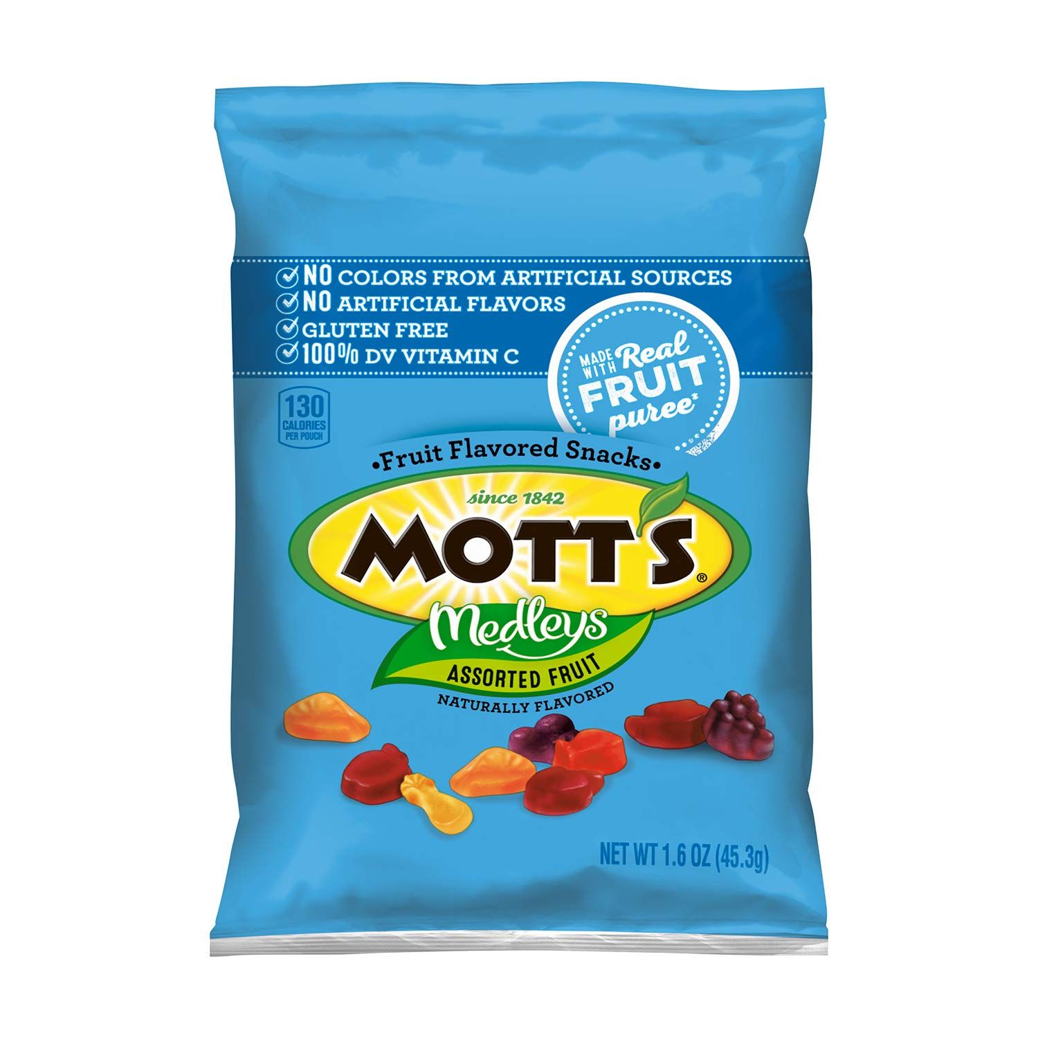 Mott&#39;s Fruit Flavored Snacks, Assorted Fruit, Pouches, 1.6 oz, 10 ct (Pack of 144)