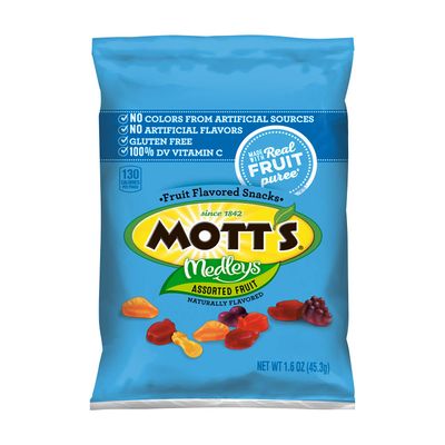 Mott&#39;s Fruit Flavored Snacks, Assorted Fruit, Pouches, 1.6 oz, 10 ct (Pack of 144)