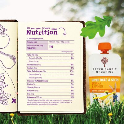 Pumpkin Tree Peter Rabbit Organics Super Oats &amp; Seeds, Puree Squeeze Pouch, Banana &amp; Mango, 4 Ounce (Pack of 10)