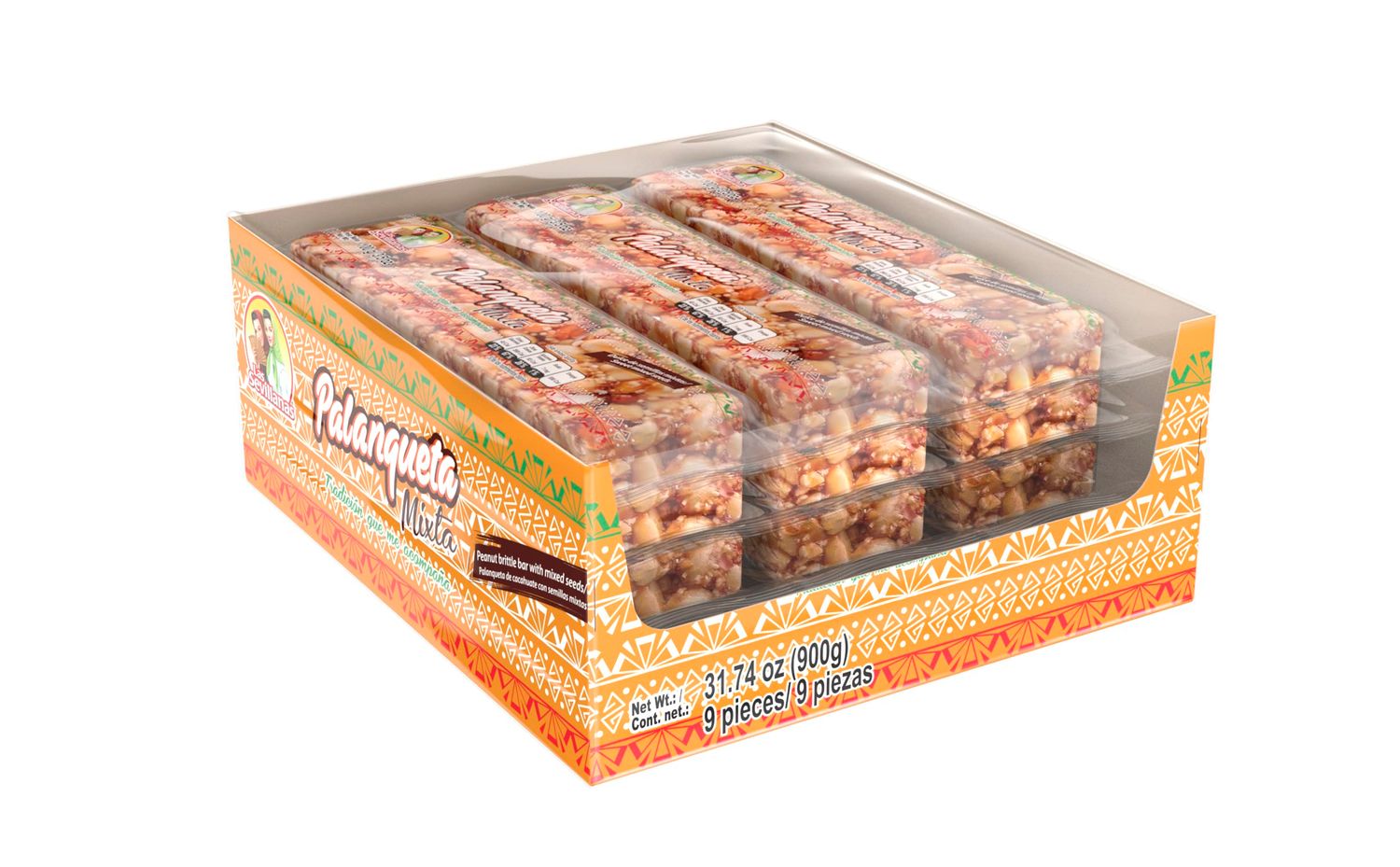 Las Sevillanas Palanqueta Mixta- Peanut Brittle Bar with mixed seeds - Candy Bar Old-Fashioned Peanut Candy with Peanuts and Mixed Seeds - Crunchy Snack Bar for lunch 31.74 Oz900g (Pack of 1)