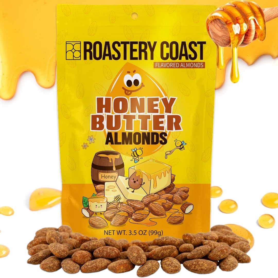 Roastery Coast - Korean snacks | Honey Butter Almonds | Sweet and Savory | Flavored Almonds | Slow Dry-roasted| After School Snack | Gluten Free Snacks | Pantry Food | Office snacks