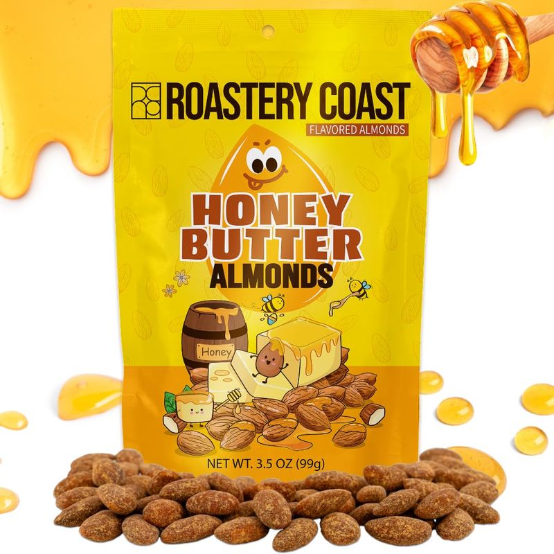 Roastery Coast - Korean snacks | Honey Butter Almonds | Sweet and Savory | Flavored Almonds | Slow Dry-roasted| After School Snack | Gluten Free Snacks | Pantry Food | Office snacks