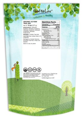 Food to Live Organic Go Raw Trail Mix, 8 Ounces - Raw and Non-GMO Snack Mix Contains Walnuts, Almonds, Cashews, Hazelnuts, and Raisins. Vegan Superfood, Kosher, No Added Sugar and Oil, Bulk