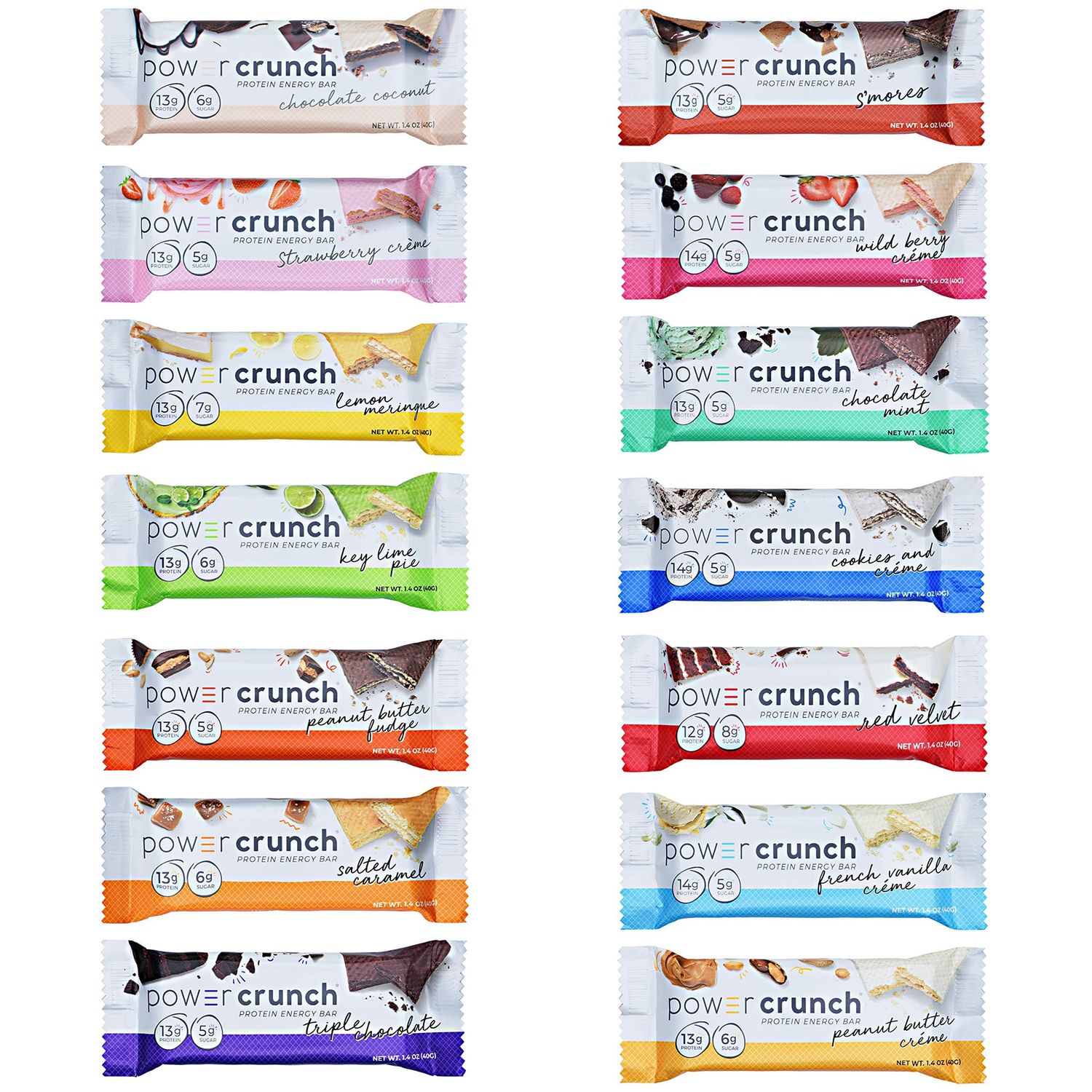 Power Crunch Original Protein Bars, Variety Pack All 14 Delicious Flavors, High Protein Energy Snack 1.4-Ounce Bars (Pack of 14),