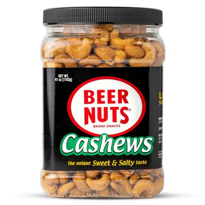 BEER NUTS Cashews - Sweet &amp; Salty Cashews - Gluten Free, Kosher, Low Sodium Nut Snacks Made In The USA - 41oz Resealable Jar (Pack of 1)