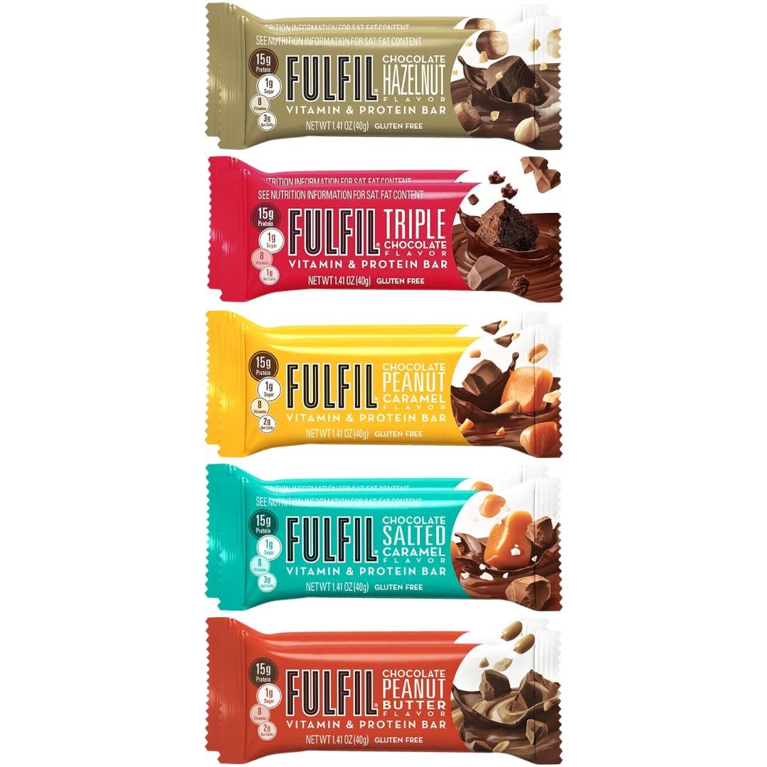 Generic Fulfill Protein Snack Bars, Nutrition Vitamin Bars, 5 flavor Variety Pack 15g Protein, (10 Pack)