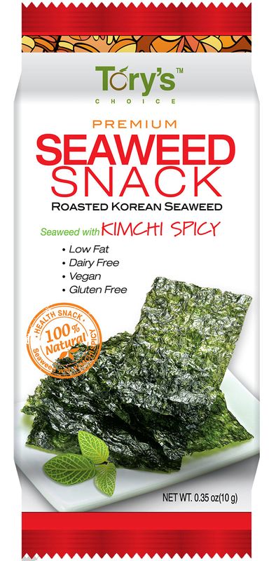 Tory's Choice Roasted Seaweed Snacks, Kimchi Spicy, 0.35oz (Pack of 10)