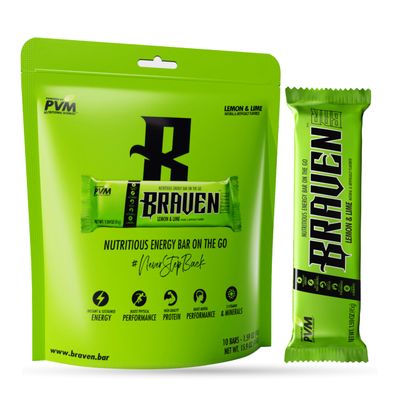 Braven Bar Lemon Lime Energy Bars (1.59 oz, Pack of 10) - Energy Chews with 5g Protein - On-the-Go Energy Snacks for Running, Hiking, and Sports - Gluten Free Snacks for Sustained Energy Boost