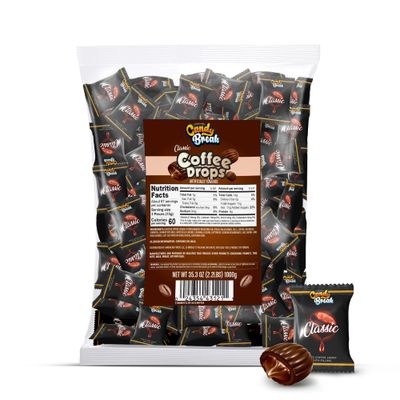 Candy Break Coffee Drops - Center FIlled Hard Coffee 2.2 lb Bag - Espresso Flavored Hard Coffe Candy - Rich and Sweet Gourmet Candy - Individually Wrapped - Best for Office Snacks and Household Pantry