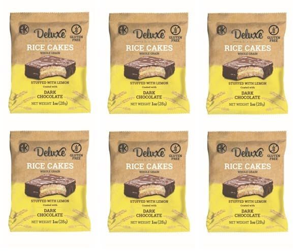 Deluxe &amp; Bla Bla Delicious Crispy Rice Cake Sandwichs Filled With Lemon and Coated with Dark Chocolate (Alfajor) Kosher Certified Dairy, Gluten Free, Healthy Snacks, Low Calorie, Pack Of 6