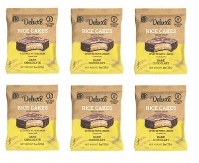 Deluxe &amp; Bla Bla Delicious Crispy Rice Cake Sandwichs Filled With Lemon and Coated with Dark Chocolate (Alfajor) Kosher Certified Dairy, Gluten Free, Healthy Snacks, Low Calorie, Pack Of 6