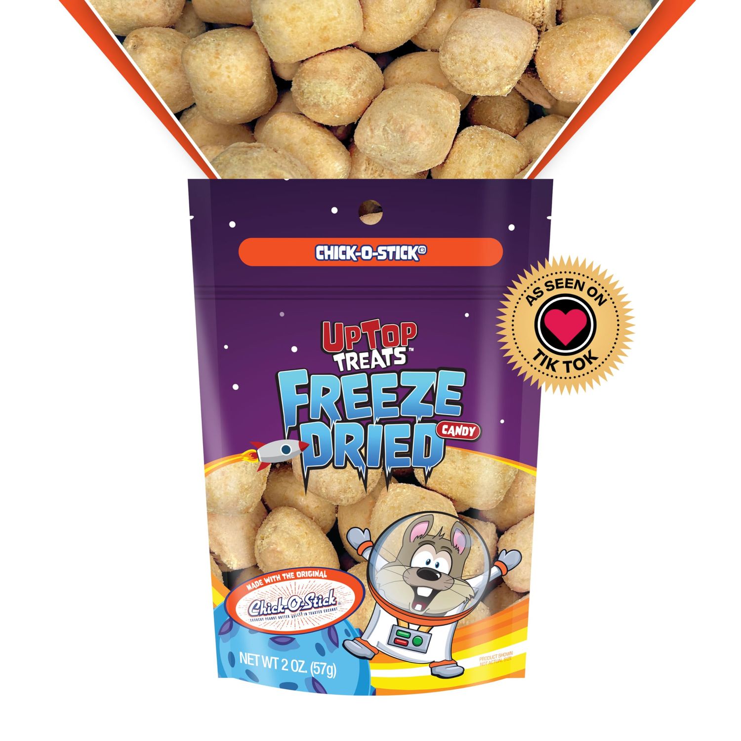 UpTop Treats Chick-O-Stick Freeze Dried Candy, Peanut Butter Coconut Hard Candy, Crunchy Old Fashioned Candy, Snacks for Kids &amp; Adults, No Artificial Ingredients, Made in the USA, 2 oz Resealable Bag