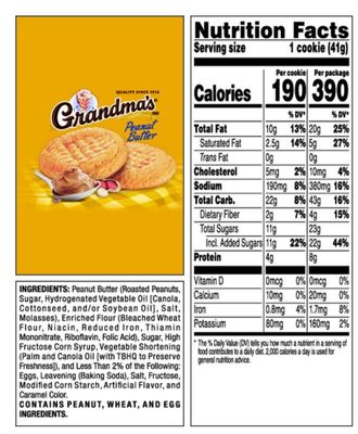 Grandma's Cookies Peanut Butter Flavored 4 Packs (8 Cookies)