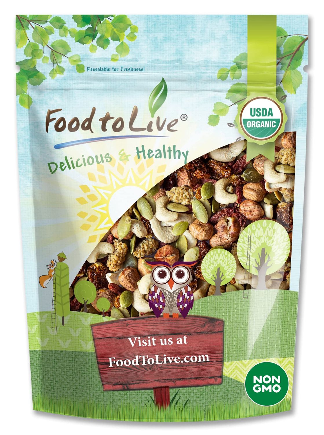 Food to Live Organic Antioxidant Trail Mix, 1 Pound - Contains Mulberries, Goji Berries, Golden Berries, Pumpkin Seeds, Hazelnuts, Cashews. Non-GMO.