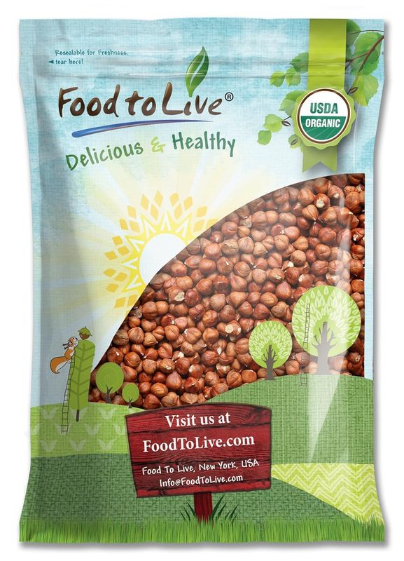 Food to Live - Organic Hazelnuts, 12 Pounds Non-GMO, Raw Filberts, Whole Nuts, Shelled, Unsalted, Kosher, Vegan, Bulk. Crunchy, Wholesome Snack. Rich in Vitamin E, Protein.
