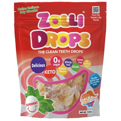 Zollipops Clean Teeth Zolli Drops 1.6oz - Peppermint Flavor for Dental-Friendly and Delicious Sugar-Free Snacking