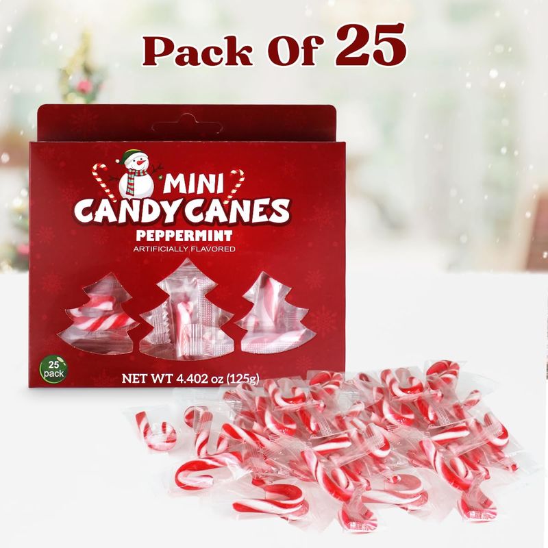 Christmas Mini Candy Canes Classic Red &amp; White Peppermint Flavor for Holiday Family Indulgement - Small Candy Canes Individually Wrapped for Kids &amp; Adults, Great Candy Cane Gift Set (25 Count)