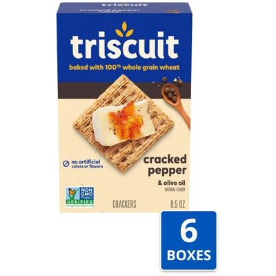 Triscuit Cracked Pepper &amp; Olive Oil Whole Grain Wheat Crackers, 6 - 8.5 oz Boxes