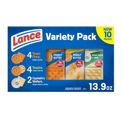 Lance Sandwich Crackers, Variety Pack, 3 Flavors, 10 Individually Wrapped Packs, 6 Sandwiches Each