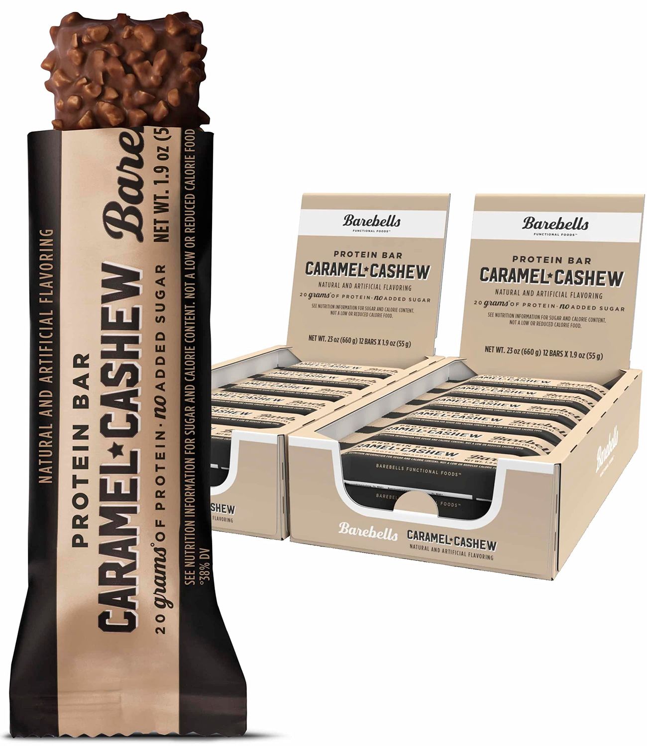 Barebells Protein Bars Caramel Cashew - 12 Count, Pack of 2 - Protein Snacks with 20g of High Protein - Chocolate Protein Bar with 1g of Total Sugars - Perfect on The Go Protein Snack &amp; Breakfast Bars