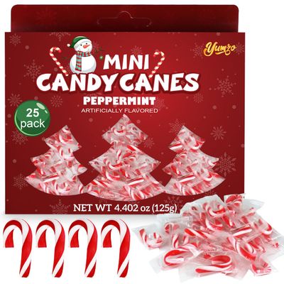 Christmas Mini Candy Canes Classic Red &amp; White Peppermint Flavor for Holiday Family Indulgement - Small Candy Canes Individually Wrapped for Kids &amp; Adults, Great Candy Cane Gift Set (25 Count)