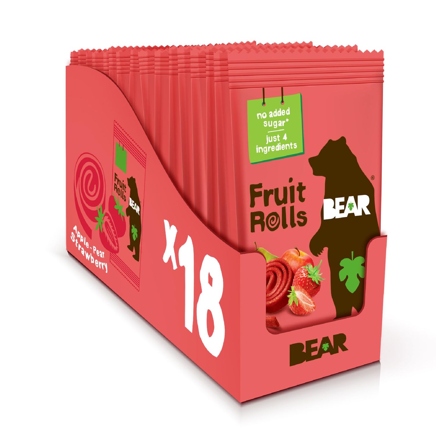 BEAR Real Fruit Snack Rolls - Gluten Free, Vegan, and Non-GMO - Strawberry - Healthy School And Lunch Snacks For Kids And Adults, 0.7 Ounce (Pack of 18)