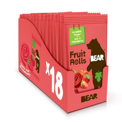 BEAR Real Fruit Snack Rolls - Gluten Free, Vegan, and Non-GMO - Strawberry - Healthy School And Lunch Snacks For Kids And Adults, 0.7 Ounce (Pack of 18)