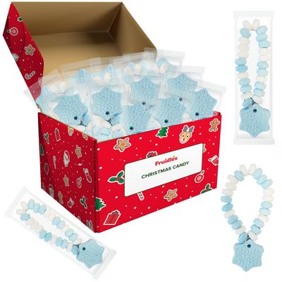 Fruidles Christmas Snowflake Candy Bracelet, Stretchable Multicolor Fruit-Flavored Chewables for Party Favors (24-Pack)