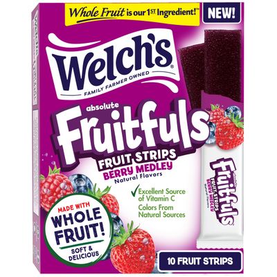 Welchs Absolute Fruitfuls Fruit Strips, Tasty Dried Fruit Snacks for School Lunches, Berry Medley, 0.5oz (Pack of 10)