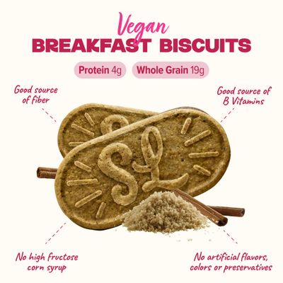 Sweet Loren's Vegan Breakfast Biscuits | Cinnamon Sugar | 4g Protein, 19g Whole Grains | Plant Based, Gluten Free, Dairy Free, Nut Free Snacks | 6 Pack (30 Total Biscuits, 1.6 ounce each)