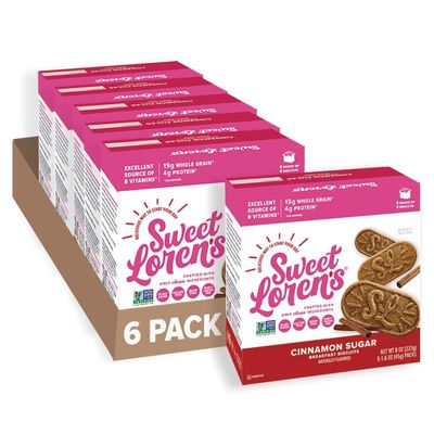 Sweet Loren&#39;s Vegan Breakfast Biscuits | Cinnamon Sugar | 4g Protein, 19g Whole Grains | Plant Based, Gluten Free, Dairy Free, Nut Free Snacks | 6 Pack (30 Total Biscuits, 1.6 ounce each)