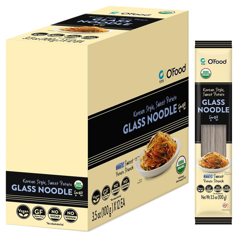 Chung Jung One O&#39;Food Organic Glass Noodles 12 Pack, Gluten-Free Korean Sweet Potato Noodles, Vegan, No Sodium, No Sugar, Rice and Pasta Alternative