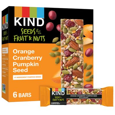 KIND Seeds Fruit &amp; Nuts Snack Bar, Orange Cranberry | 5g Protein, High Fiber, Gluten Free Bars, 1.4 OZ, 6 Count