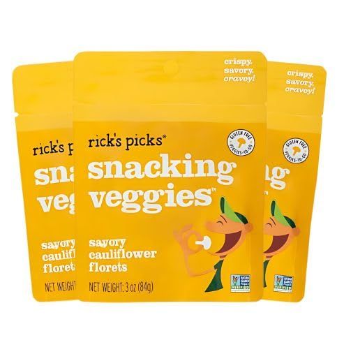 Rick&#39;s Picks Caulifower Pickle In A Pouch - Low Carb Snacks, Vegan Gluten Free Snacks, Healthy Snacks for Kids and Adults, Keto Snacks, Low Calorie, Diabetic Snacks (3 Pack)