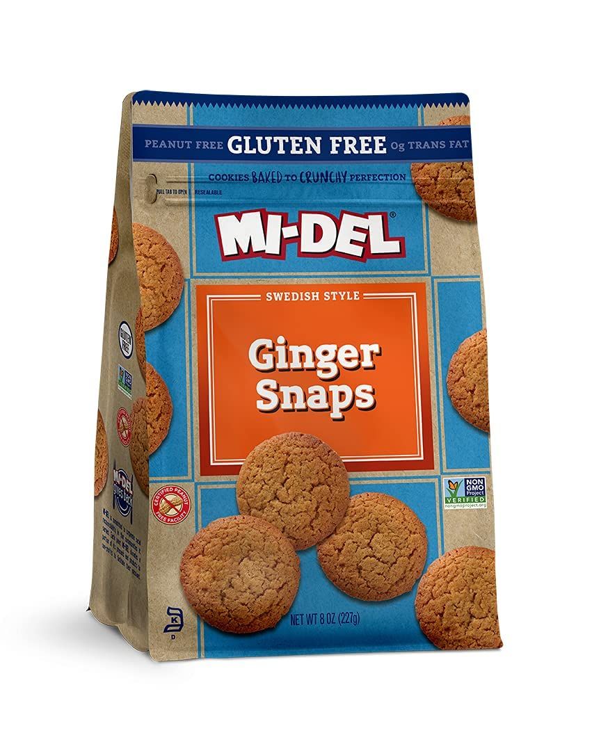 MI-DEL Gluten Free Ginger Snaps - Crunchy Ginger Cookies with Real Ginger - Old Fashioned Swedish Ginger Snaps - Non-GMO Certified, 0g Trans Fat, Healthy Cookies - 8oz